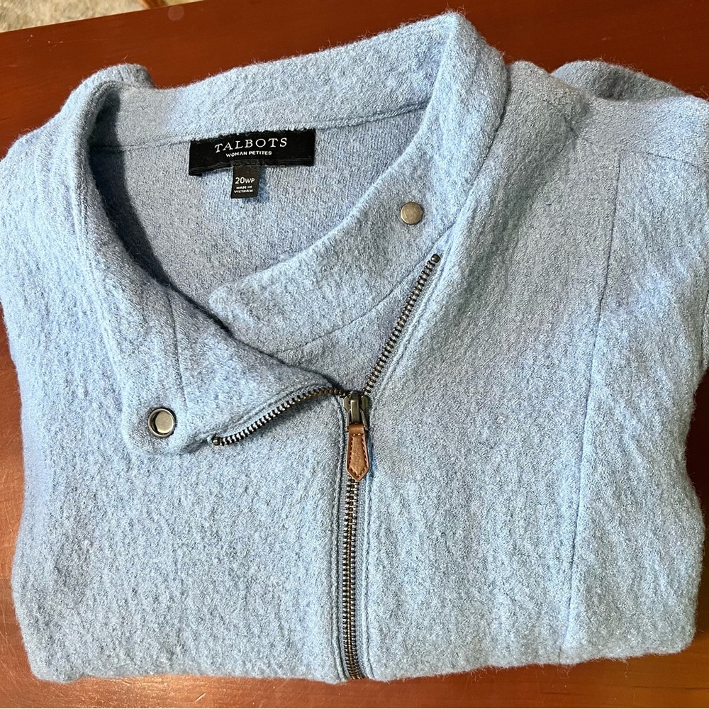 Talbots Blue Zip Up Sweater with Textured Knit